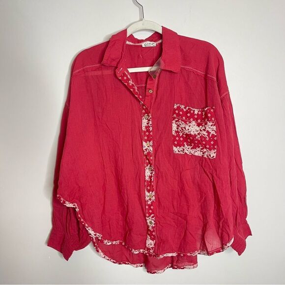 Free People balloon sleeve light weight oversized shirt NWOT - Picture 9 of 11